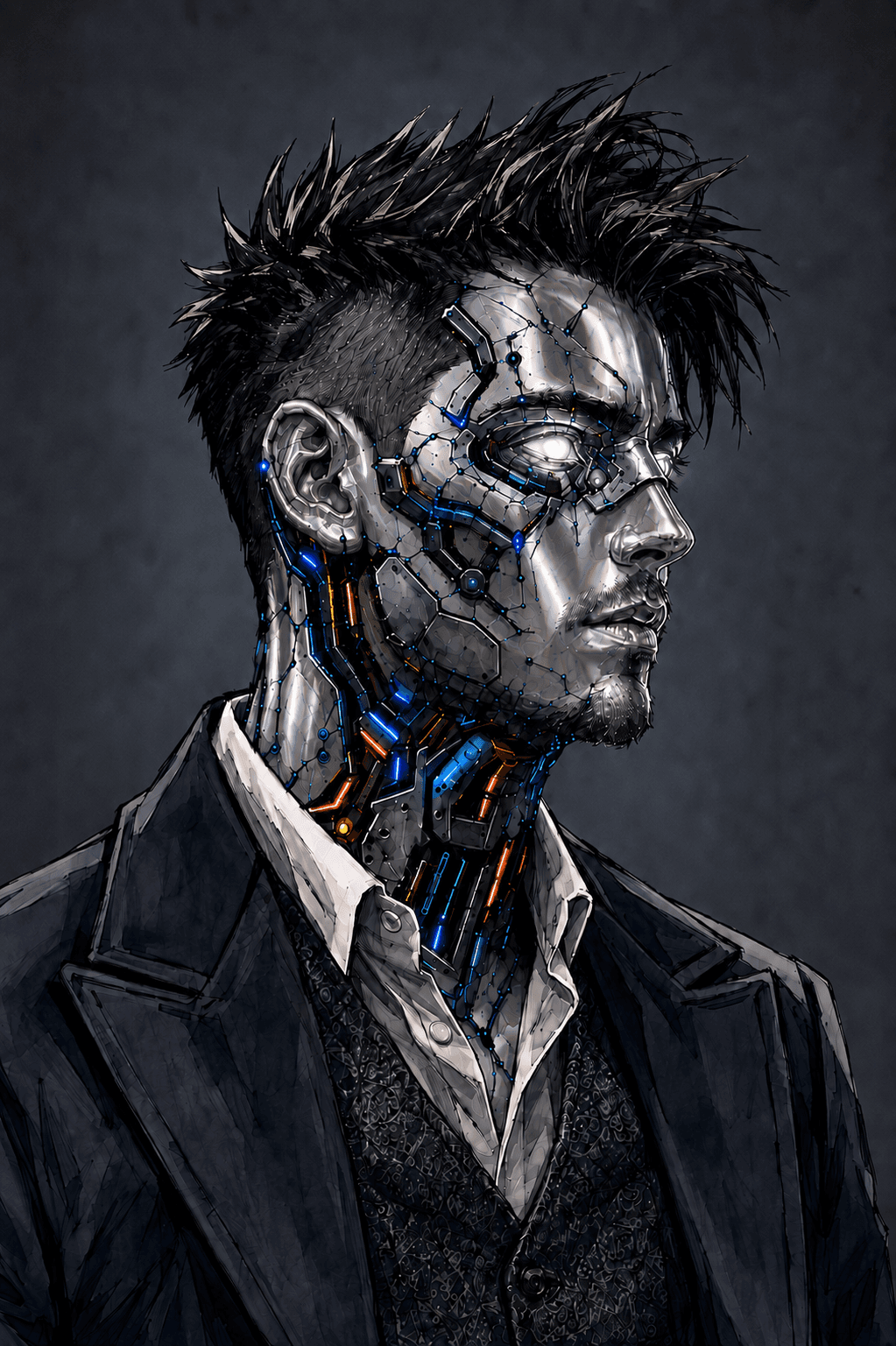 Stylized chrome cyborg portrait of Anthony Savin